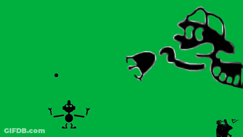 A Green Screen With A Silhouette Of A Cartoon Character And A Silhouette Of A Dinosaur . GIF