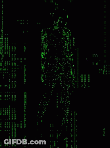 A Green Silhouette Of A Person Standing In The Dark GIF