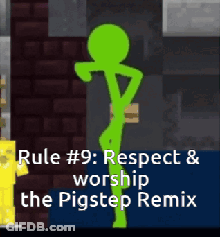 A Green Stick Figure With The Words Rule # 9 Respect And Worship The Pigstep Remix On The Bottom GIF