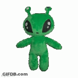 A Green Stuffed Alien With Antennas And Big Eyes GIF