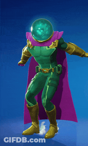 A Green Superhero With A Purple Cape And A Helmet GIF