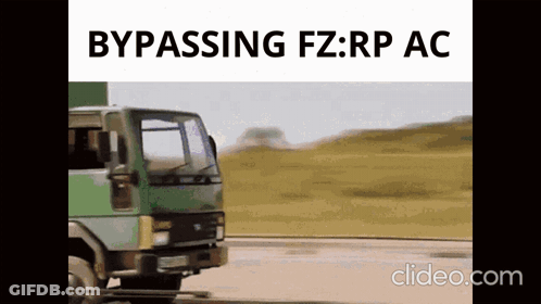 A Green Truck Is Driving Down A Road With The Words Bypassing Fz Rp Ac On The Bottom Right GIF