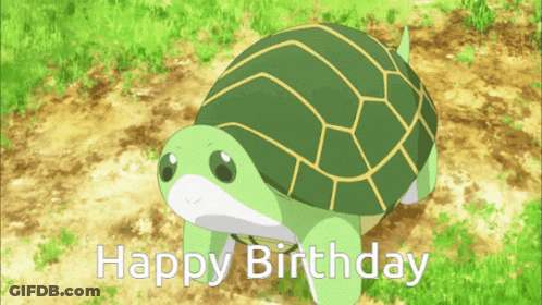 A Green Turtle With The Words " Happy Birthday " Written Below It GIF