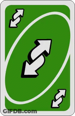 A Green Uno Card With Two Arrows Pointing In Opposite Directions . GIF