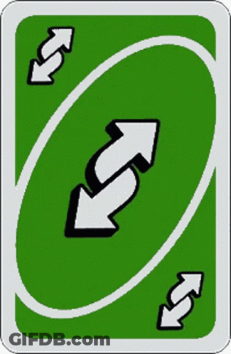 A Green Uno Card With Two White Arrows On It GIF