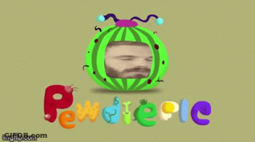 A Green Watermelon With A Man 'S Face Inside Of It And The Word Pewdiepie GIF