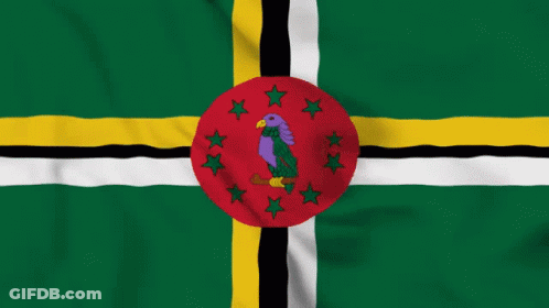 A Green Yellow And Black Flag With A Purple Bird In The Center GIF