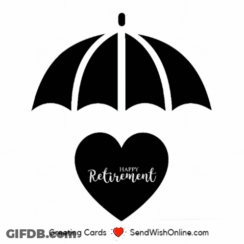 A Greeting Card For A Happy Retirement With A Heart Under An Umbrella GIF