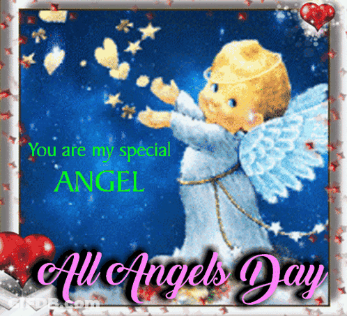 A Greeting Card For All Angels Day With A Picture Of An Angel GIF