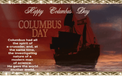A Greeting Card For Columbus Day With A Sailboat In The Water GIF