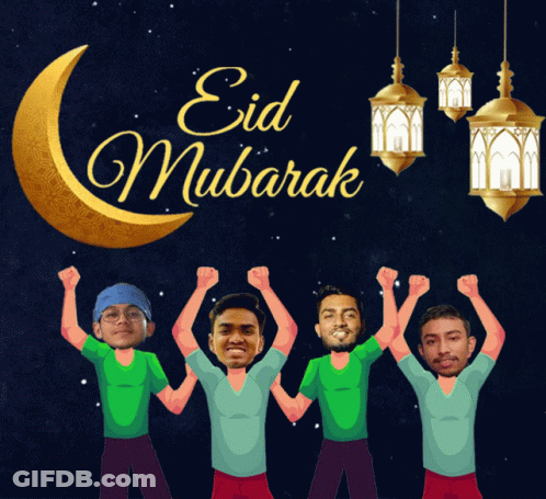 A Greeting Card For Eid Mubarak With A Crescent Moon GIF