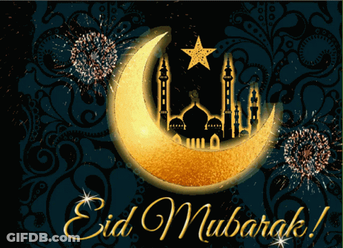 A Greeting Card For Eid Mubarak With A Crescent Moon GIF