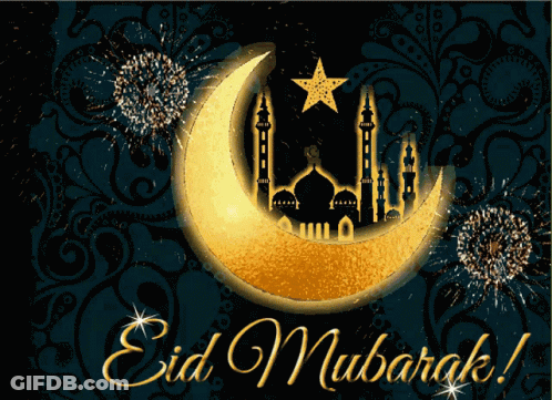 A Greeting Card For Eid Mubarak With A Crescent Moon GIF