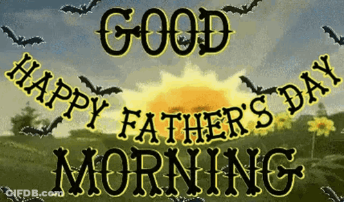 A Greeting Card For Father 'S Day With Bats Flying Over A Field GIF