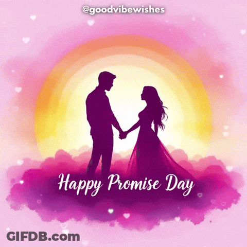 A Greeting Card For Happy Promise Day With A Silhouette Of A Man And Woman Holding Hands GIF