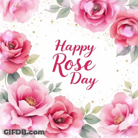A Greeting Card For Happy Rose Day With Pink Roses GIF