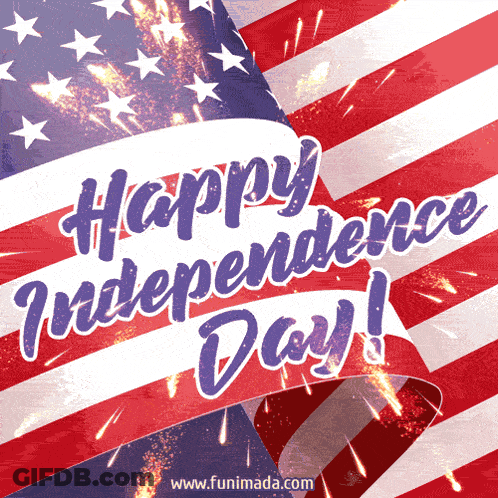 A Greeting Card For Independence Day With An American Flag In The Background GIF