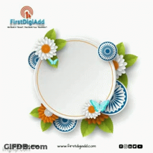A Greeting Card For Independence Day With Flowers And Butterflies GIF