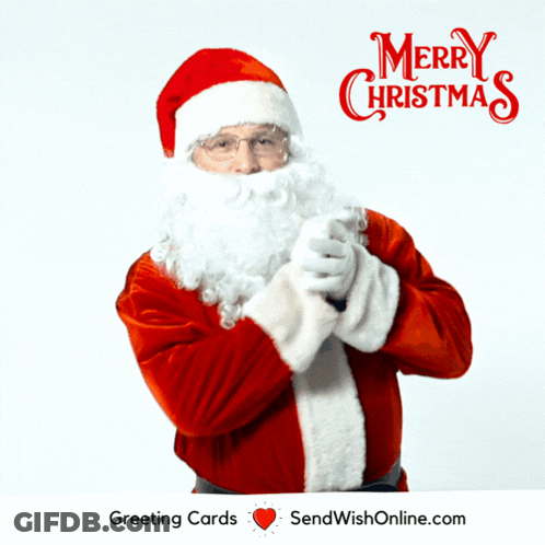 A Greeting Card For Merry Christmas With A Picture Of Santa Claus GIF
