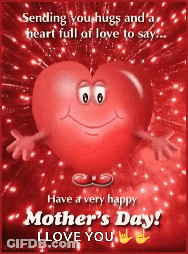 A Greeting Card For Mother 'S Day With A Cartoon Heart On It GIF