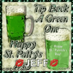 A Greeting Card For St. Patty 'S Day With Two Green Mugs GIF