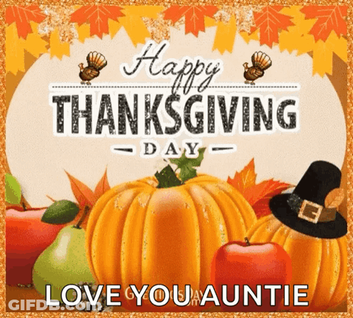 A Greeting Card For Thanksgiving With Pumpkins Apples And Turkeys GIF