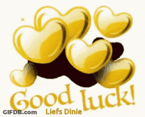 A Greeting Card That Says Good Luck Liefs Dinie GIF