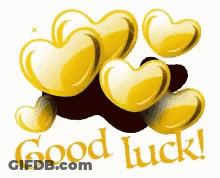 A Greeting Card That Says Good Luck With Hearts GIF