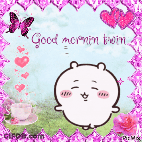 A Greeting Card That Says " Good Mornin Twin " On It GIF