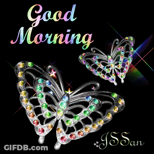 A Greeting Card That Says Good Morning With Butterflies On It GIF