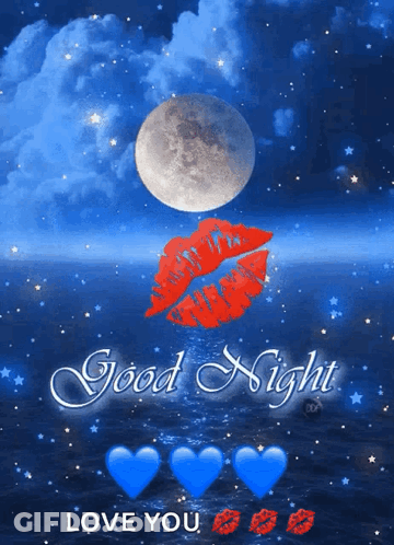 A Greeting Card That Says " Good Night Love You " With A Kiss On The Moon GIF
