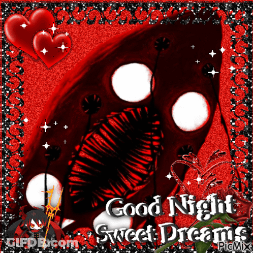 A Greeting Card That Says Good Night Sweet Dreams With A Red Background GIF