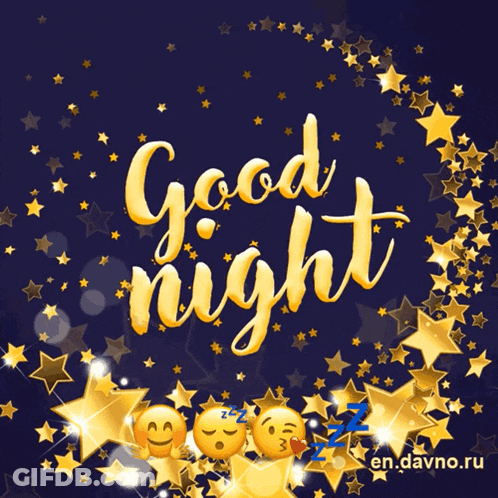 A Greeting Card That Says Good Night With A Crescent Moon And Stars GIF
