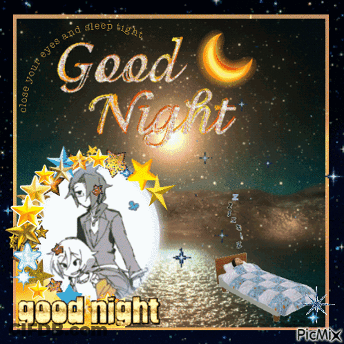A Greeting Card That Says Good Night With A Crescent Moon GIF