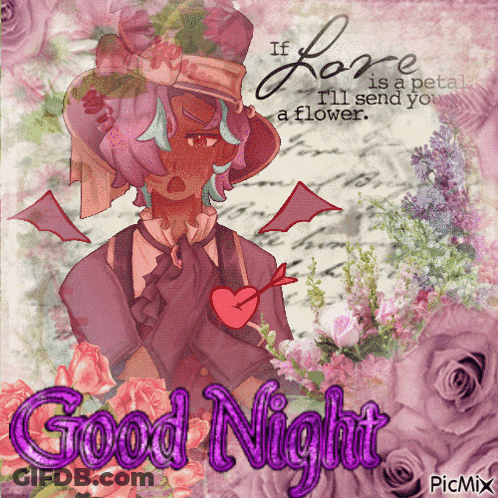 A Greeting Card That Says Good Night With A Picture Of A Woman And Flowers GIF