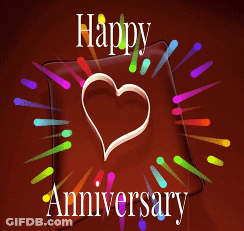 A Greeting Card That Says Happy Anniversary With A Heart In The Center GIF