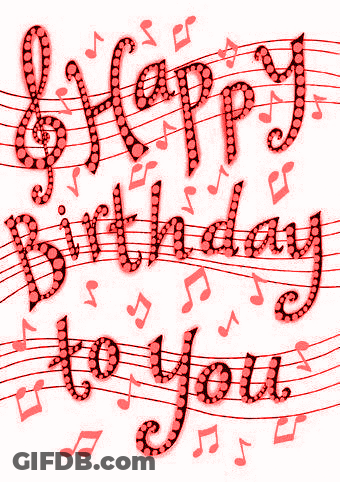 A Greeting Card That Says Happy Birthday To You Surrounded By Music Notes GIF