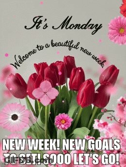 A Greeting Card That Says It 'S Monday Welcome To A Beautiful New Week New Week New Goals To Set GIF