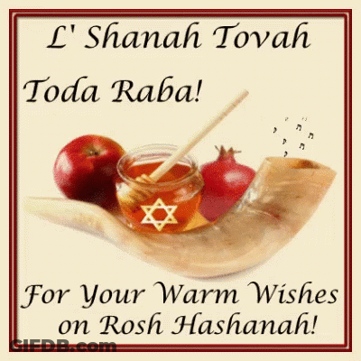 A Greeting Card That Says L ' Shanah Tovah Thank You For Your Warm Wishes On Rosh Hashanah . GIF