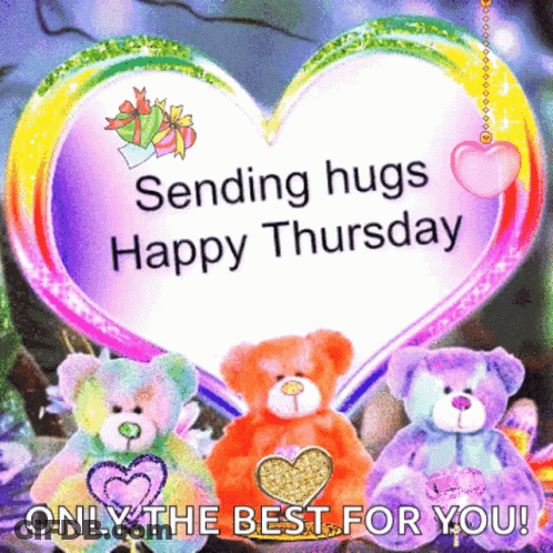 A Greeting Card That Says Sending Hugs Happy Thursday GIF