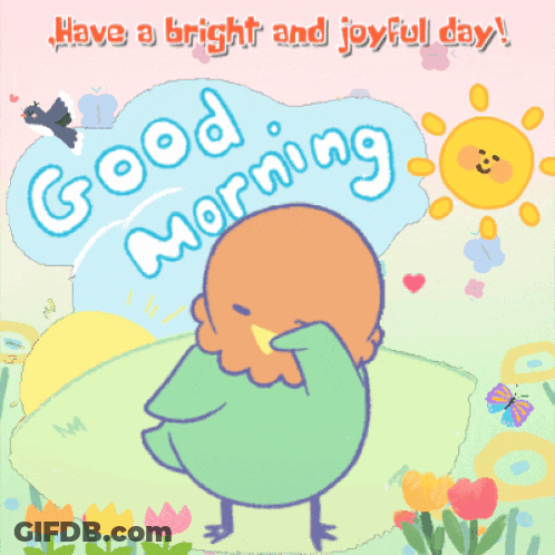 A Greeting Card With A Bird And The Words Good Morning GIF