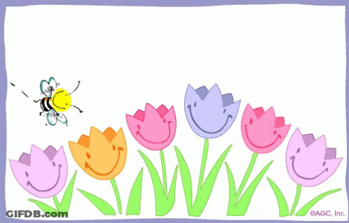 A Greeting Card With Flowers And A Bee Wishing You A Springtime Full Of Fun And Happiness GIF