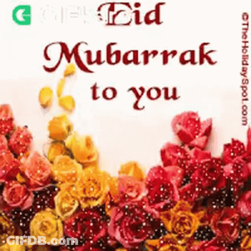 A Greeting Card With Flowers And The Words `` Mubarak To You '' . GIF