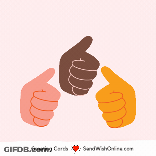 A Greeting Card With Three Hands Giving Thumbs Up GIF