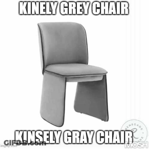 A Grey Chair With The Words Kinely Grey Chair Kinsely Grey Chair GIF