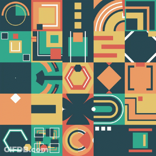 A Grid Of Geometric Shapes Including Squares And Circles On A Dark Background GIF