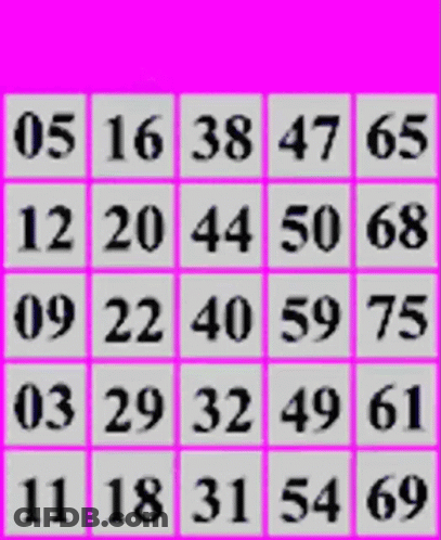 A Grid Of Squares With The Numbers 05 16 38 47 65 12 20 44 50 68 09 22 40 59 75 And 03 29 32 49 61 GIF