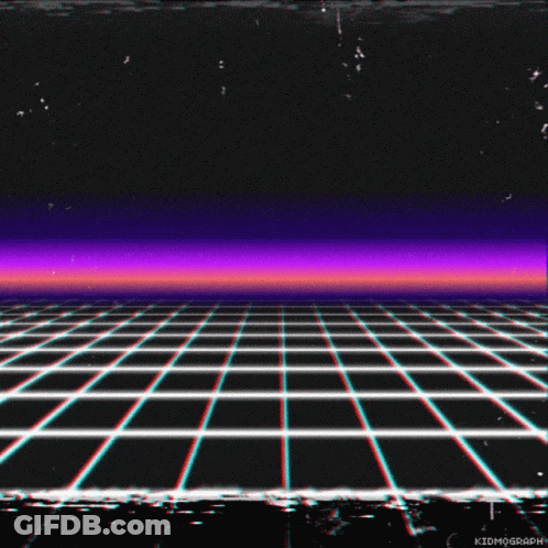 A Grid With A Purple Sky In The Background And The Word Kidmograph At The Bottom GIF