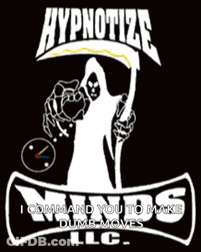 A Grim Reaper Holding A Scythe With The Words Hypnotize Ninjas Llc Below Him GIF