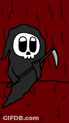 A Grim Reaper Is Holding A Scythe And Says That 'S Alright Man GIF